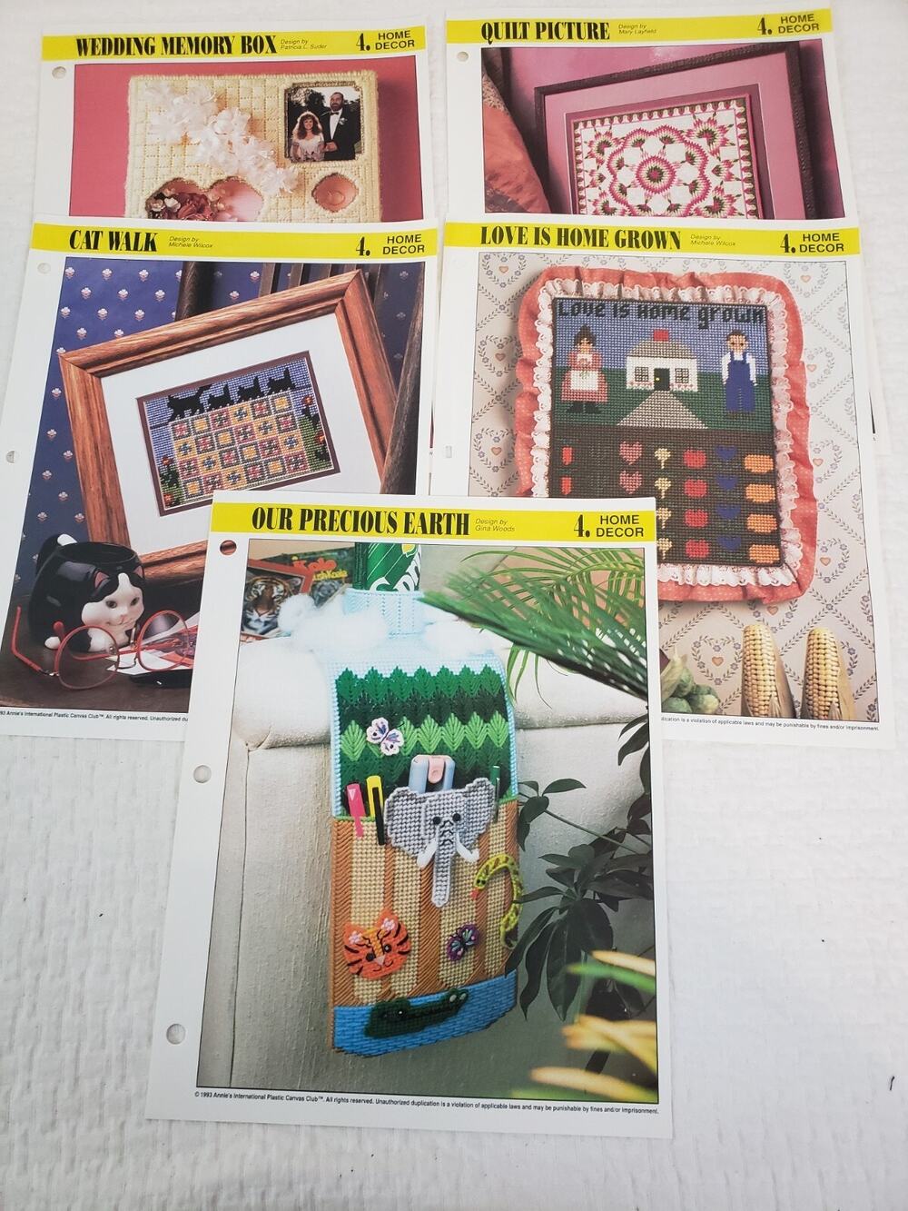 VTG 1993 Annie's Attic Plastic Canvas Pattern Home Decor Lot of 5 Hole Punched